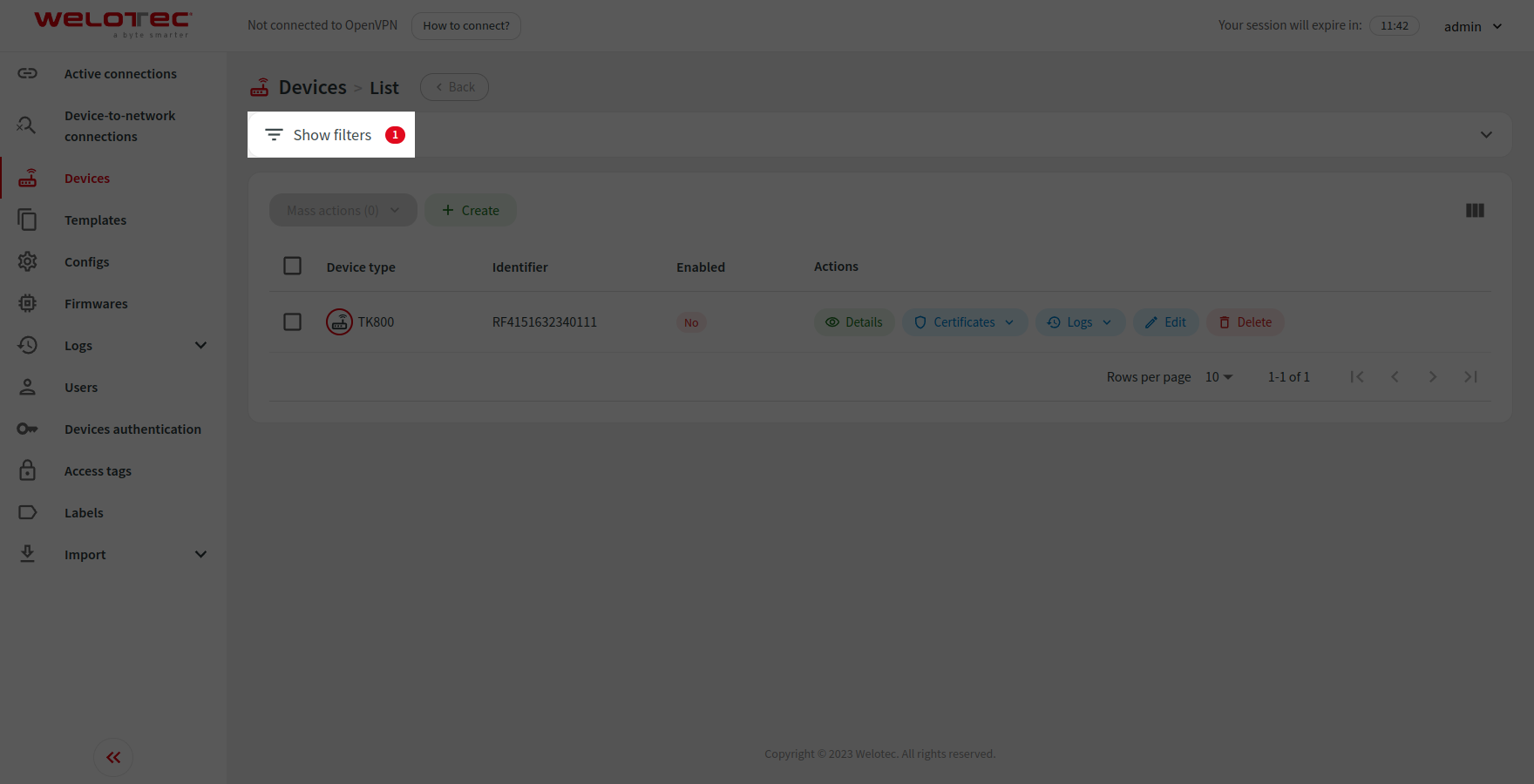 Active list filters