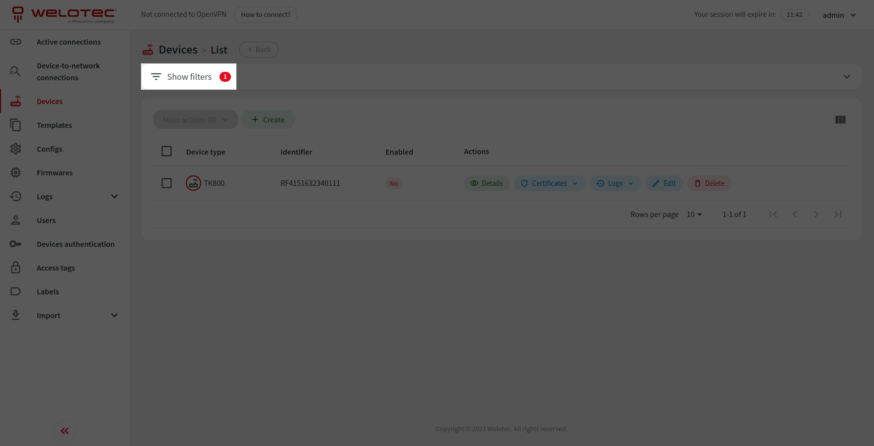 Active list filters